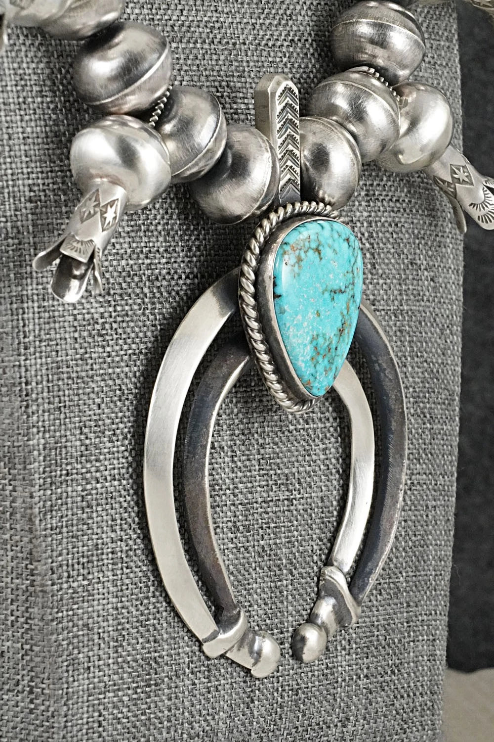 Turquoise & Sterling Silver Squash Blossom Necklace - Chris Hale