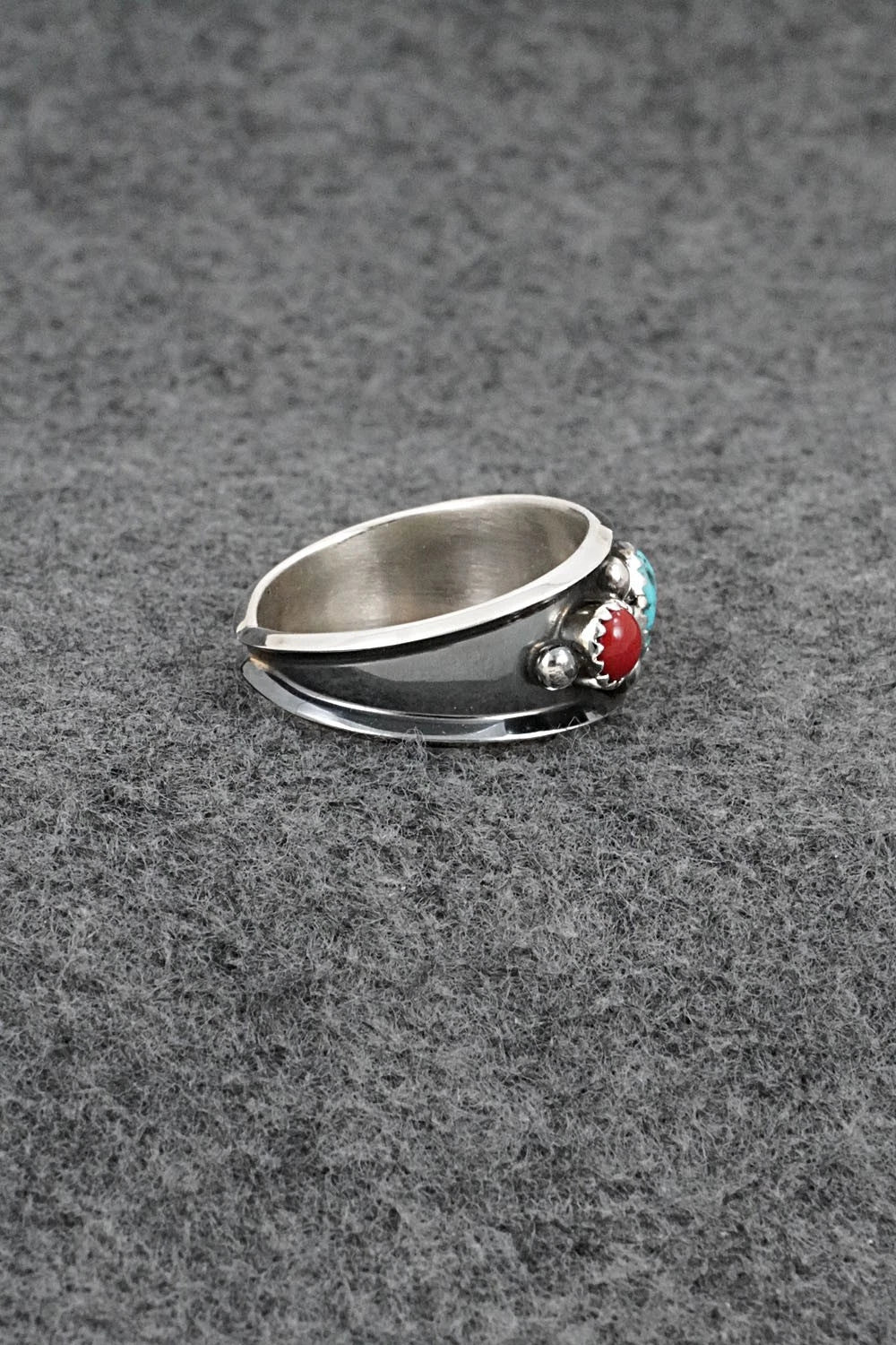Turquoise, Coral & Sterling Silver Ring - Paul Largo - Size 11.5