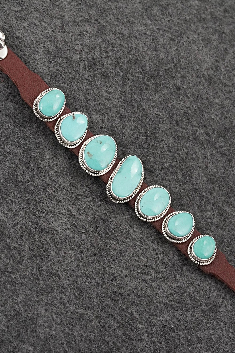 Turquoise, Sterling Silver & Leather Bracelet - Bonnie Willie