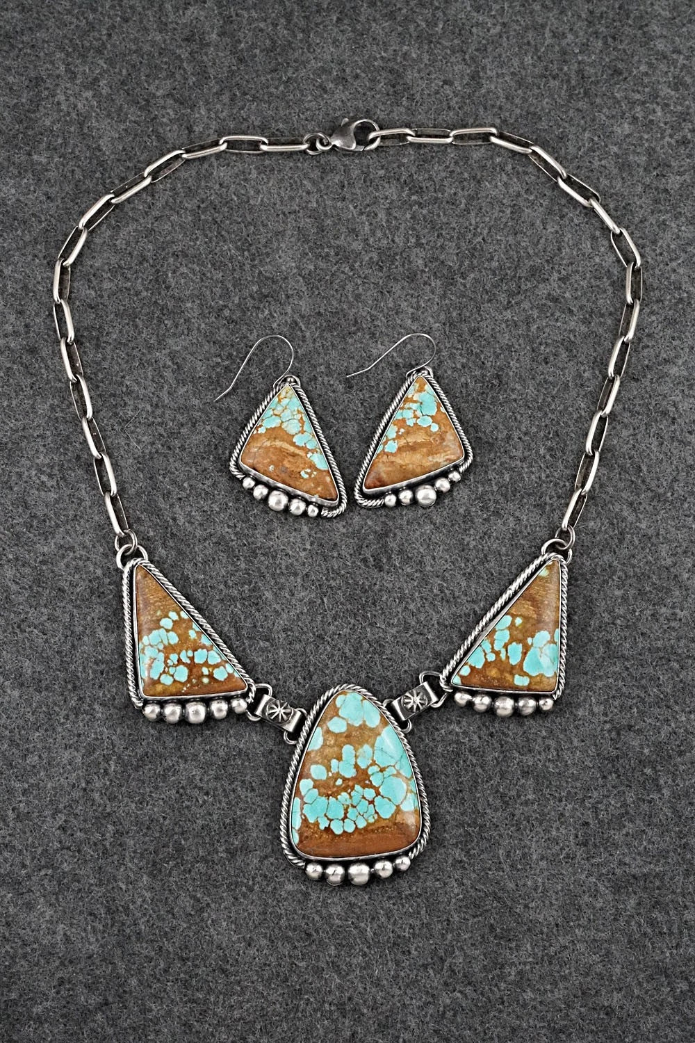 Turquoise & Sterling Silver Necklace and Earrings Set - Paul Livingston