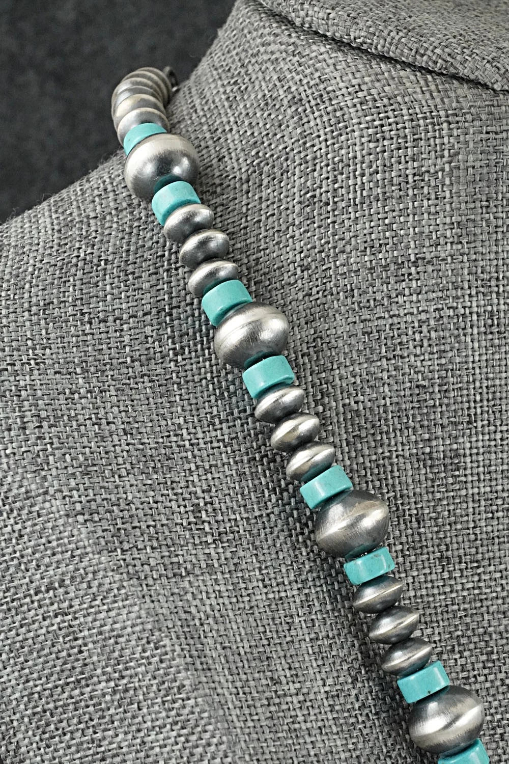 Turquoise & Sterling Silver Navajo Pearl Necklace 18" - Crystal Haley