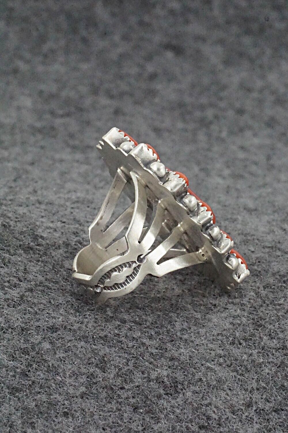Coral & Sterling Silver Ring - Tom Lewis - Size 7