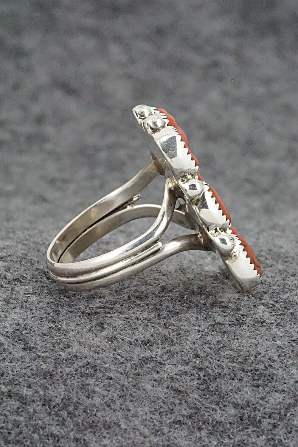 Coral & Sterling Silver Ring - Priscilla Reeder - Size 8