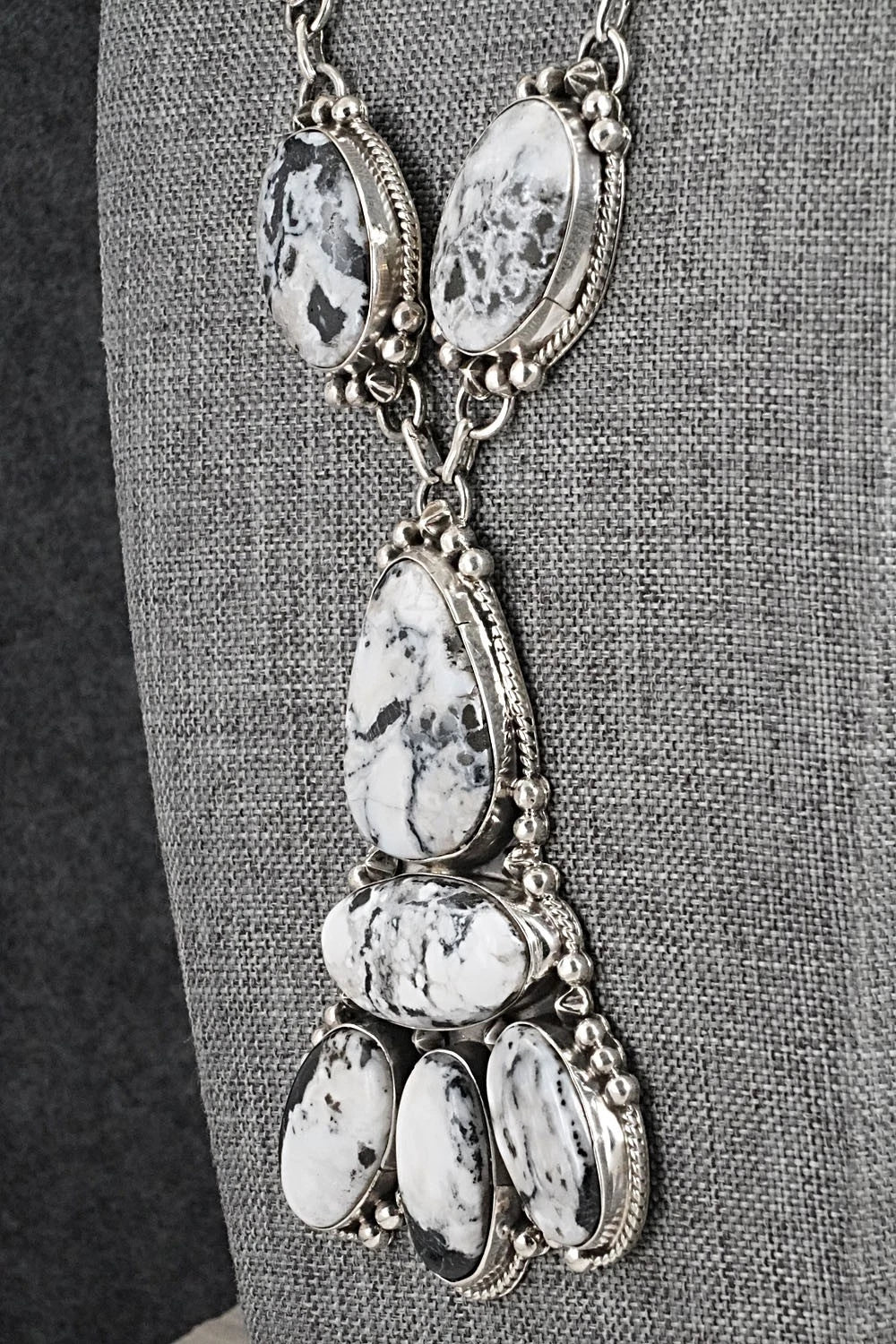 White Buffalo & Sterling Silver Necklace and Earrings Set - Vernon Johnson