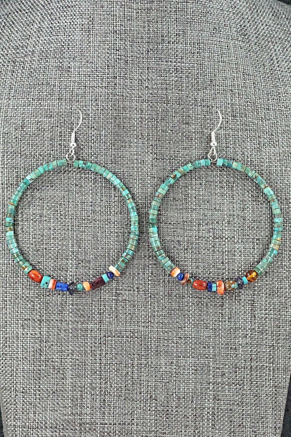 Multi Stone & Sterling Silver Hoop Earrings - Helen Tsosie