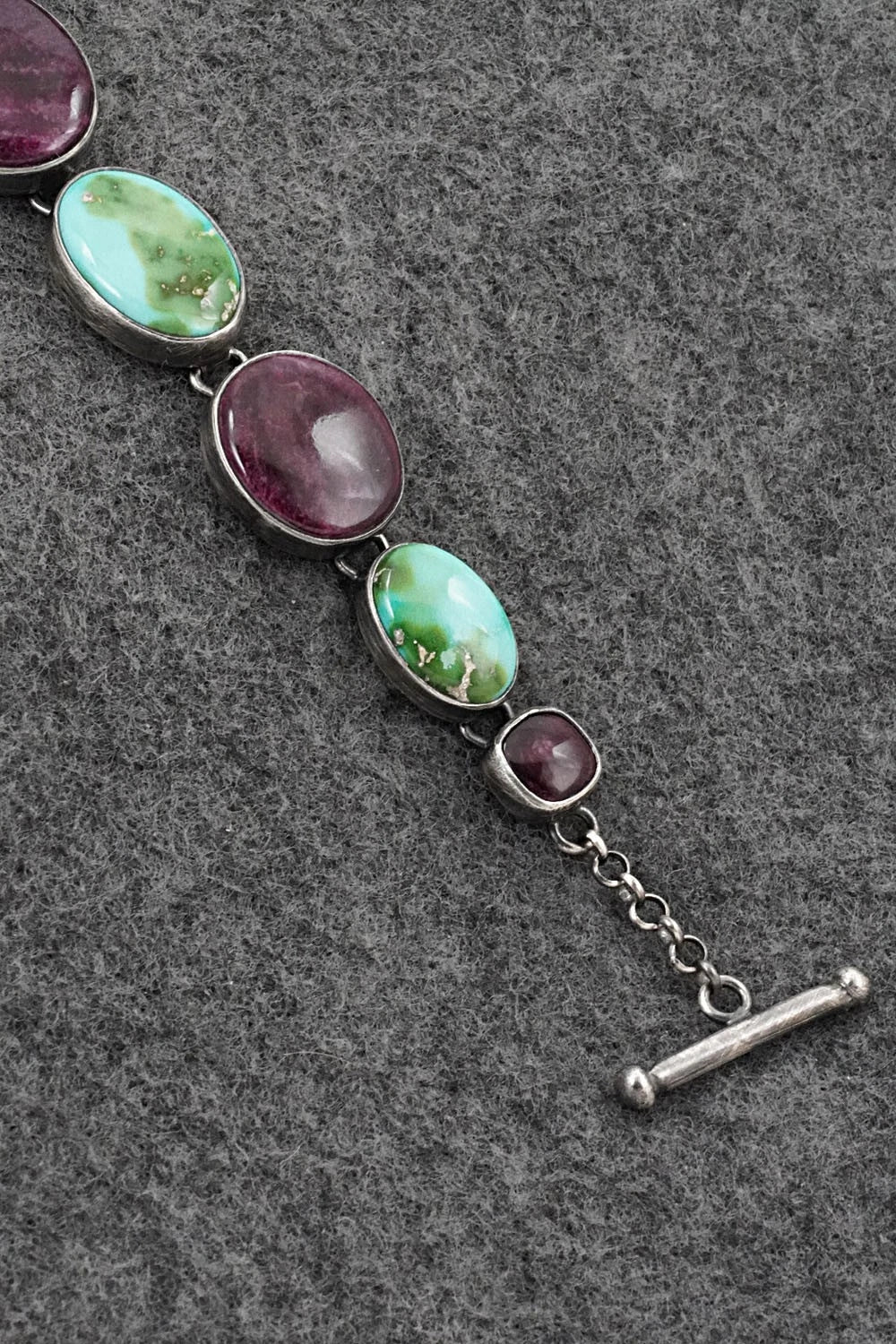 Turquoise, Spiny Oyster & Sterling Silver Link Bracelet - Diane Wylie