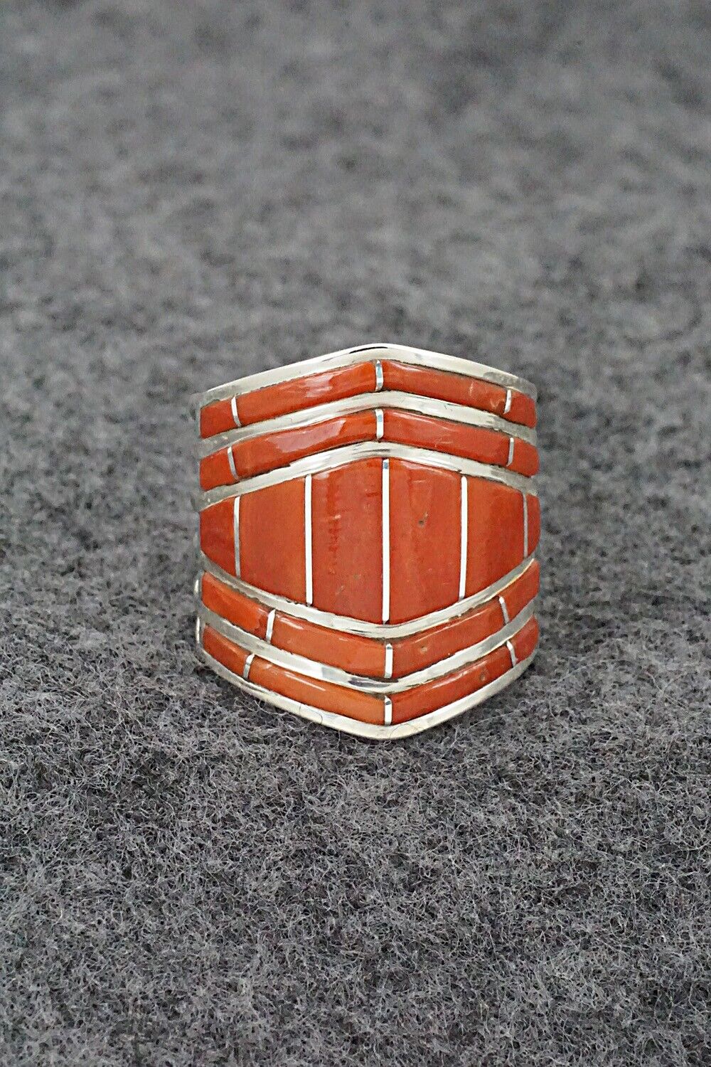 Coral & Sterling Silver Ring - Andrew Enrico - Size 8