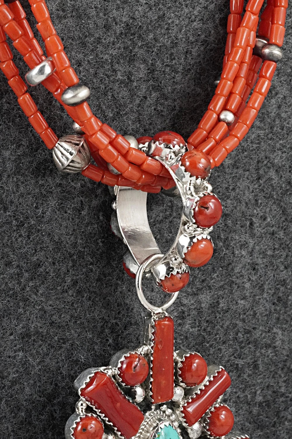 Coral, Turquoise & Sterling Silver Necklace