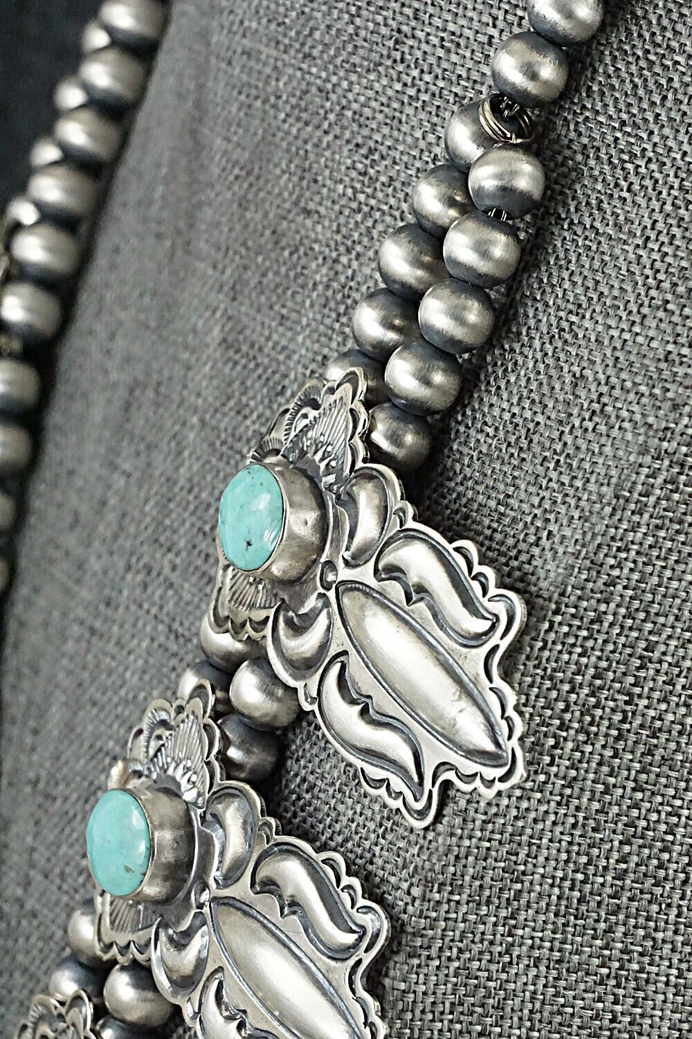 Turquoise & Sterling Silver Squash Blossom Necklace - Roland Dixson