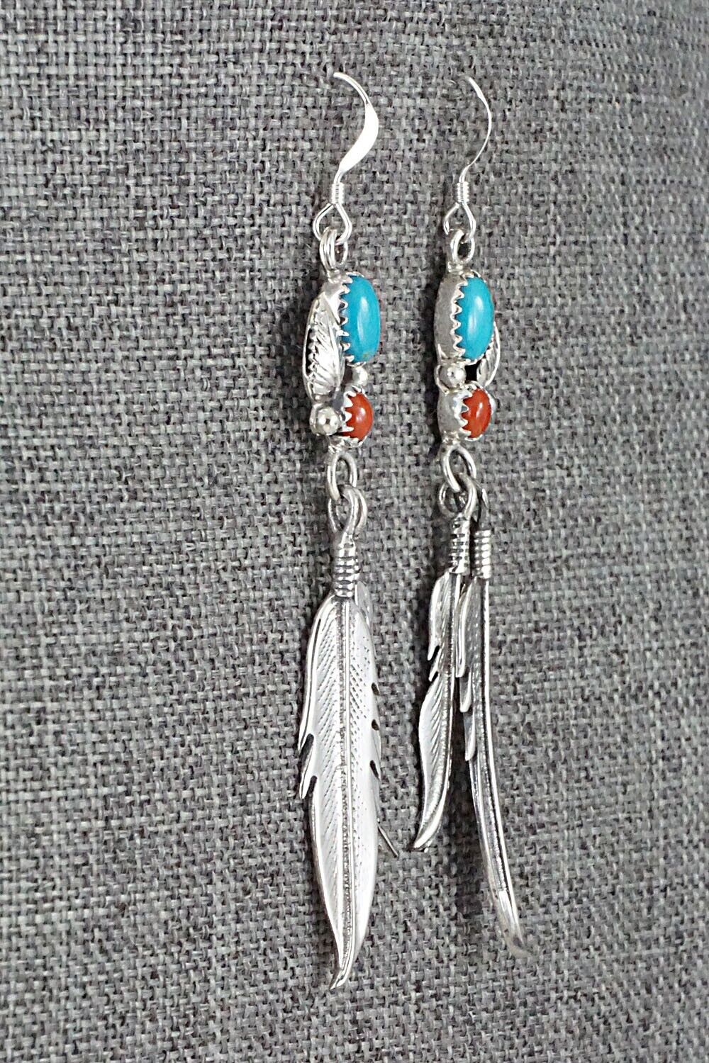 Turquoise, Coral & Sterling Silver Earrings - Annie Spencer