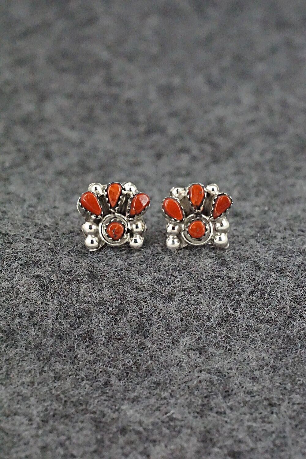 Coral & Sterling Silver Earrings - Alice Mutte