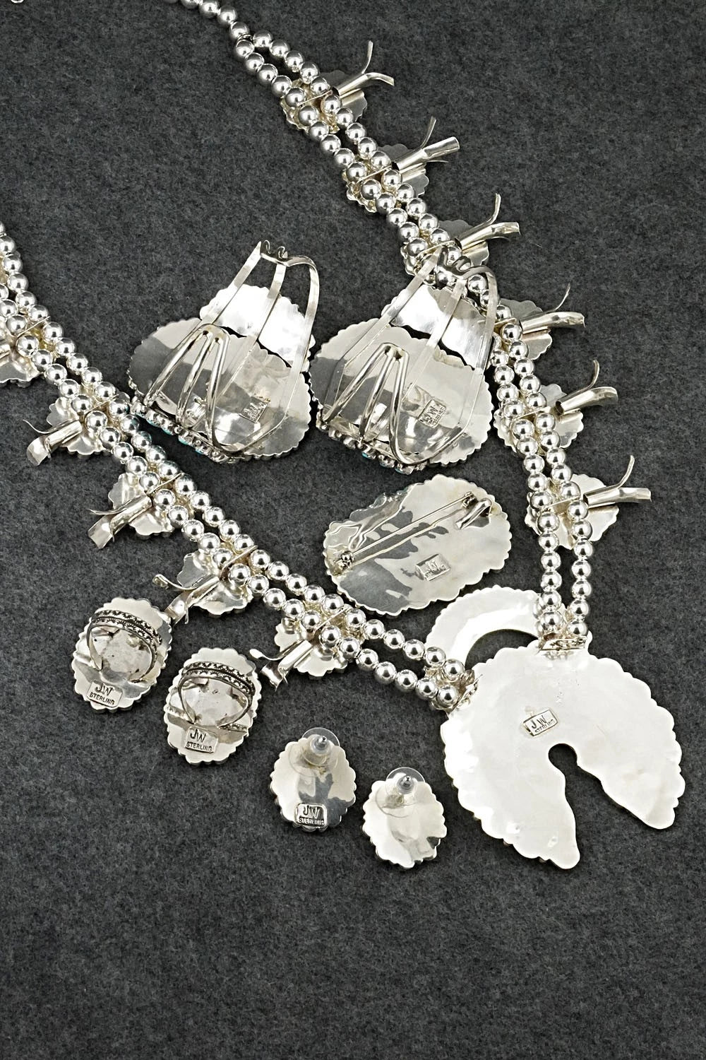 Turquoise & Sterling Silver Squash Blossom Set - Justina Wilson