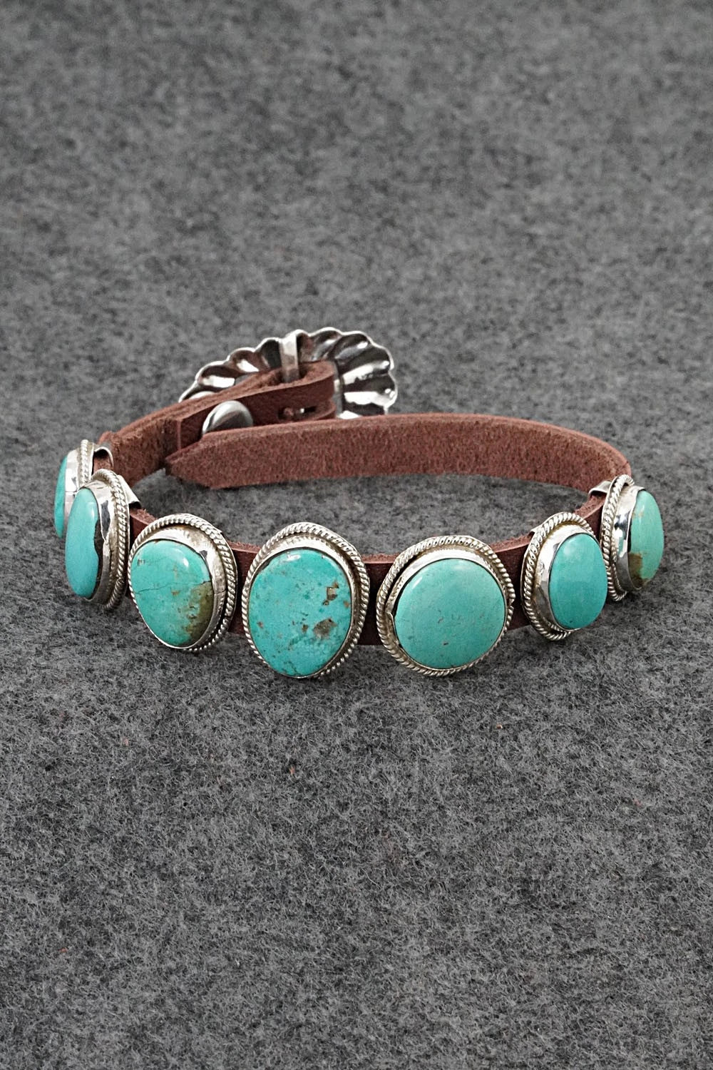 Turquoise, Sterling Silver & Leather Bracelet - Rosita Charlie