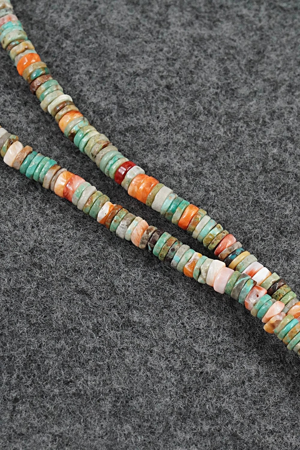 Turquoise, Spiny Oyster & Sterling Silver Necklace 17" - Doreen Jake