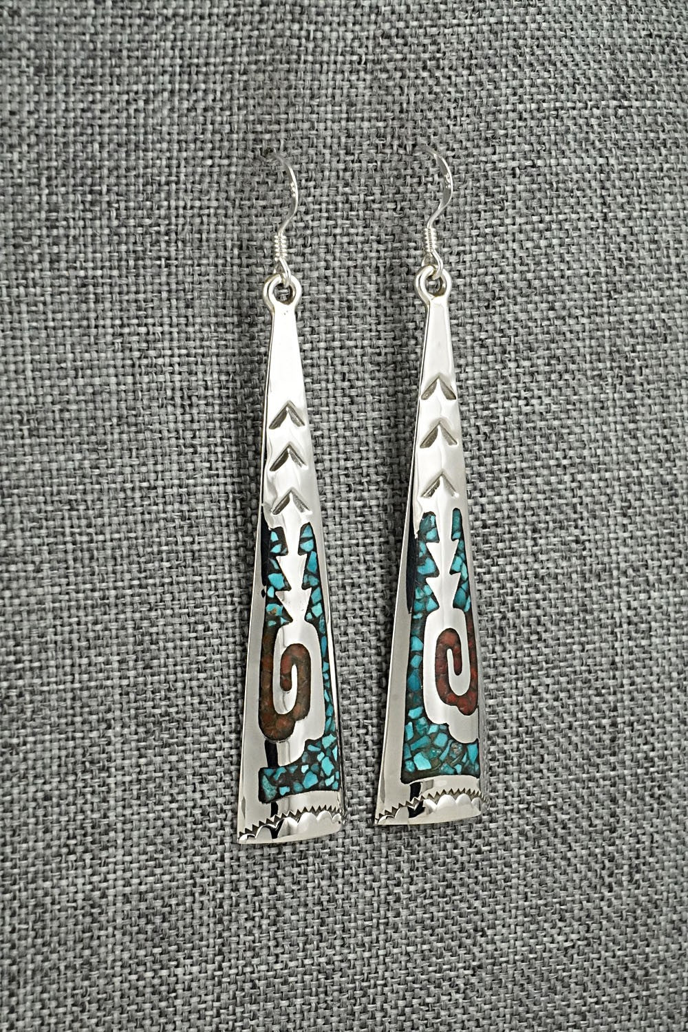 Turquoise, Coral Chip & Sterling Silver Earrings - Joleen Yazzie