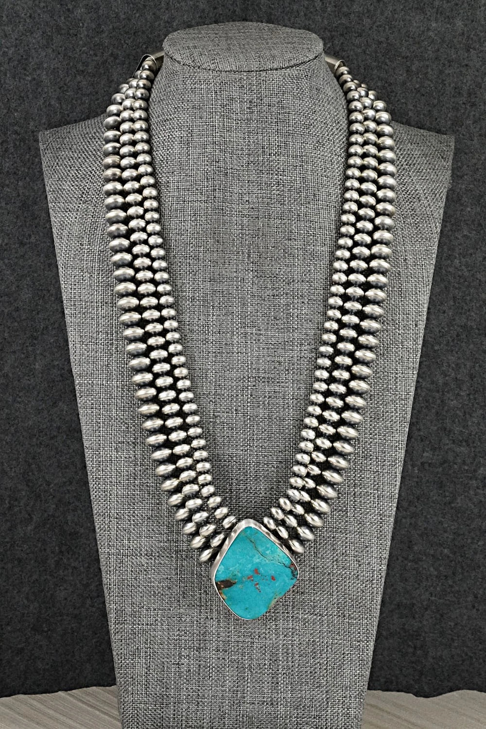 Turquoise & Sterling Silver Navajo Pearl Necklace - Gruber & Halwood