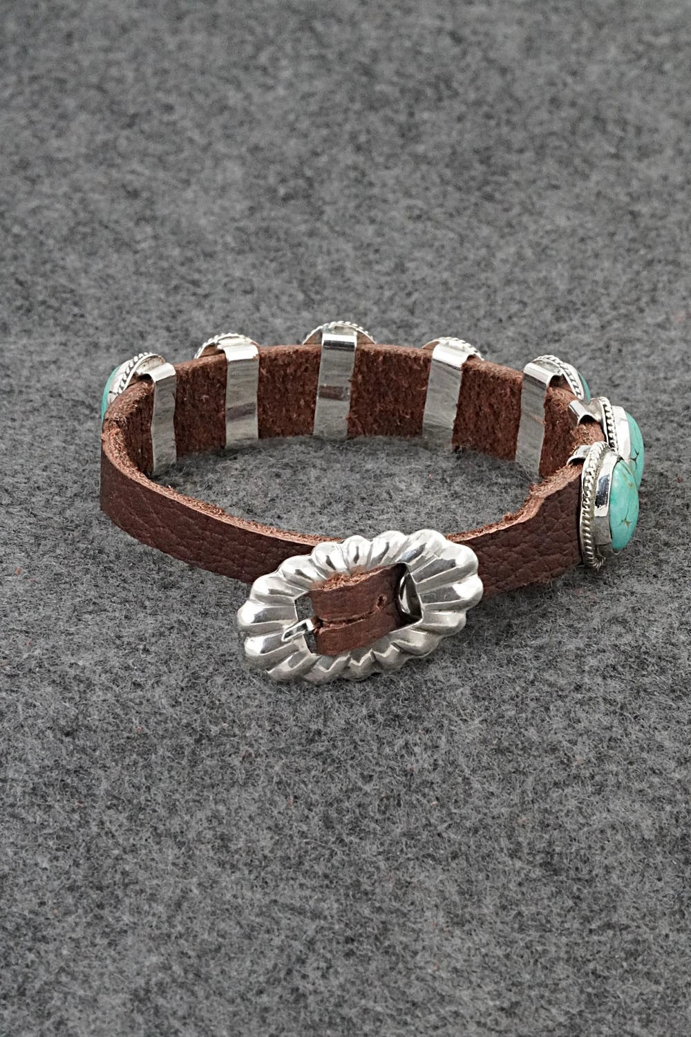 Turquoise, Sterling Silver & Leather Bracelet - Rosita Charlie