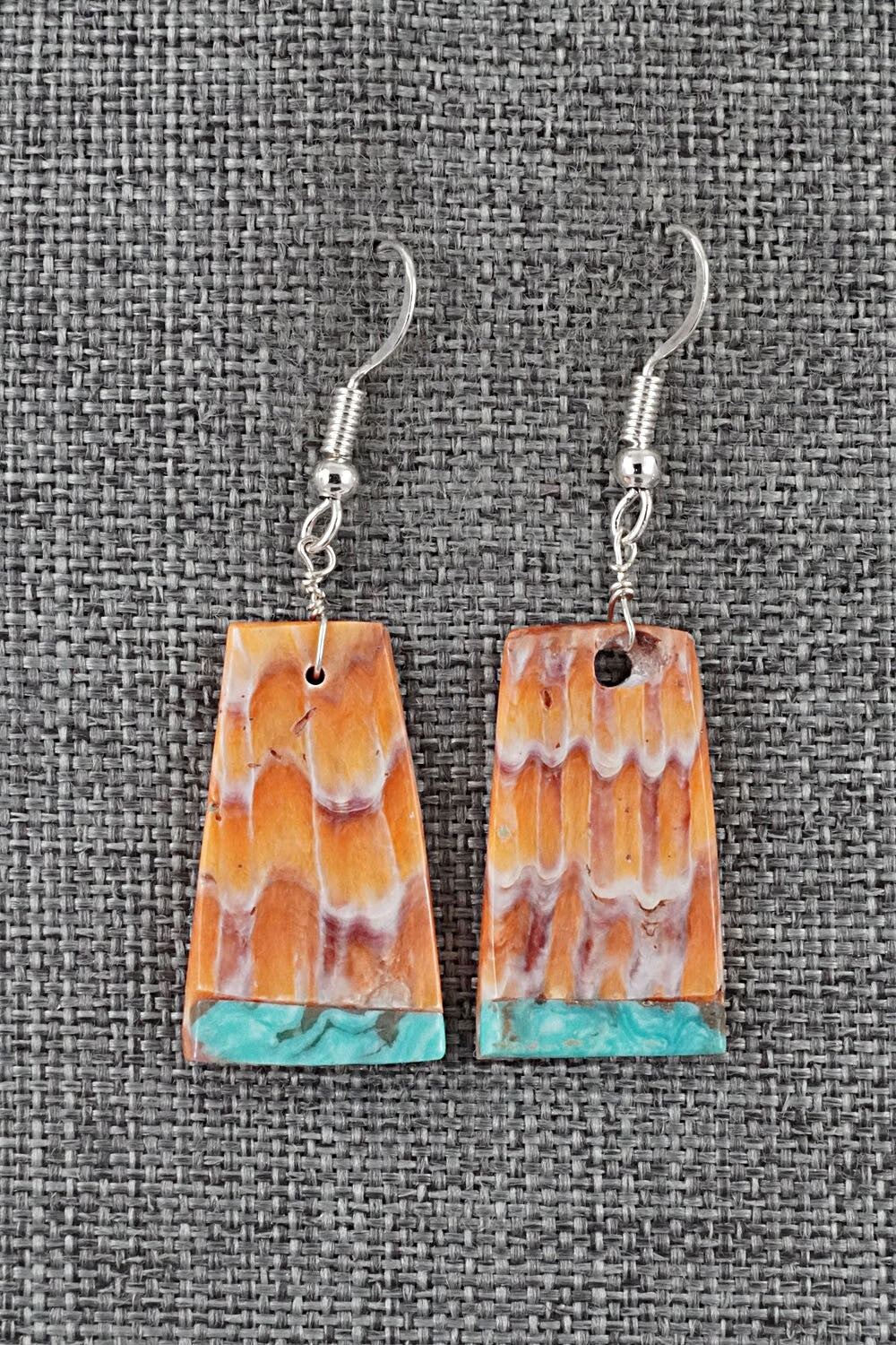 Spiny Oyster, Turquoise & Sterling Silver Earrings - Louise Pete