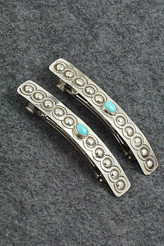 Turquoise & Sterling Silver Hair Barrettes - Jennie Blackgoat