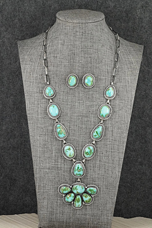 Turquoise & Sterling Silver Necklace and Earrings Set - Darrin Livingston