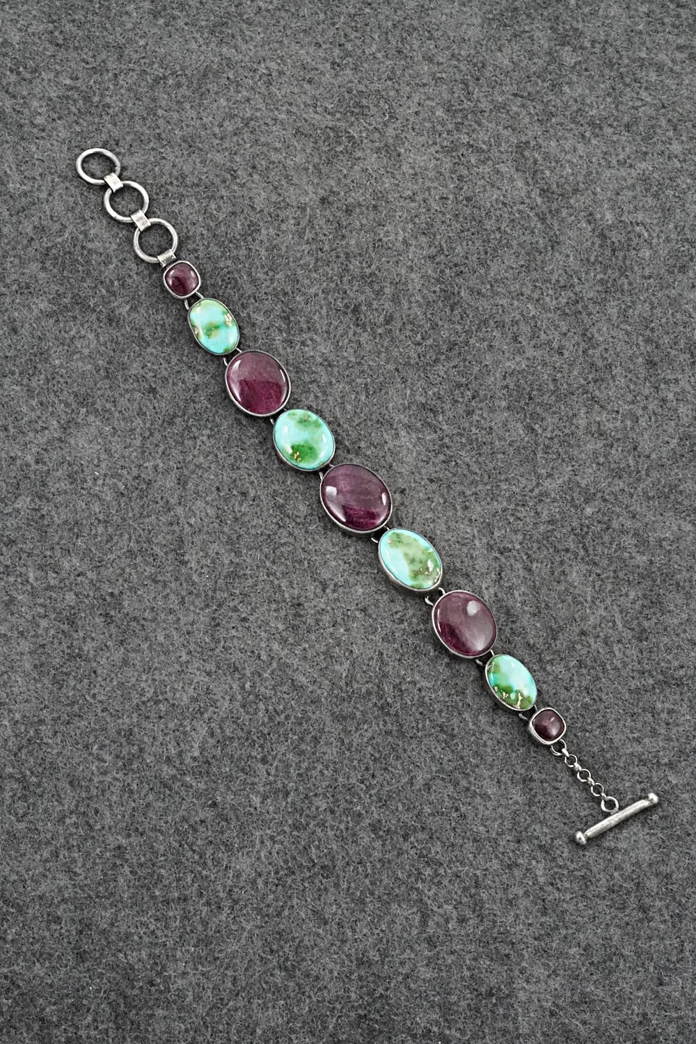 Turquoise, Spiny Oyster & Sterling Silver Link Bracelet - Diane Wylie