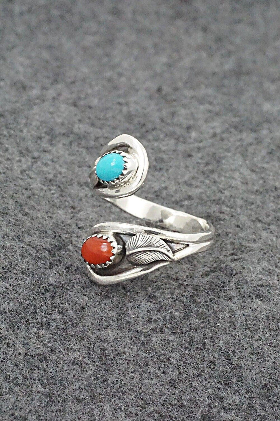 Paul Largo Turquoise, Coral & Sterling Silver Ring - Size 9