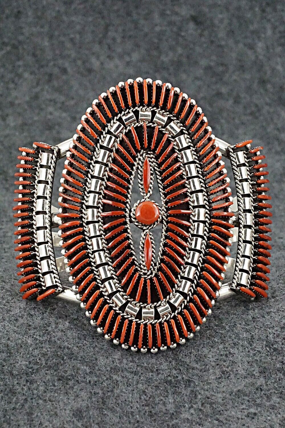 Coral & Sterling Silver Squash Blossom Set - Edmund Cooeyate