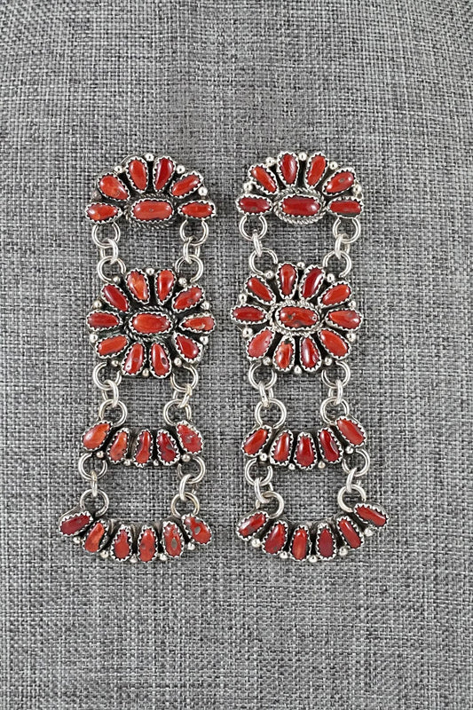 Coral & Sterling Silver Earrings - Justina Wilson
