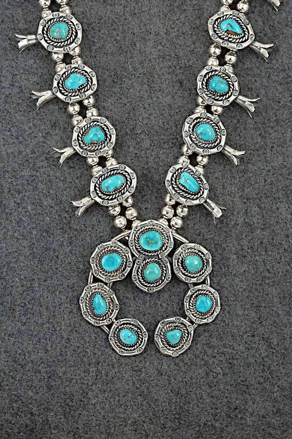 Vintage Turquoise & Sterling Silver Squash Blossom Necklace - Benjamin Haley