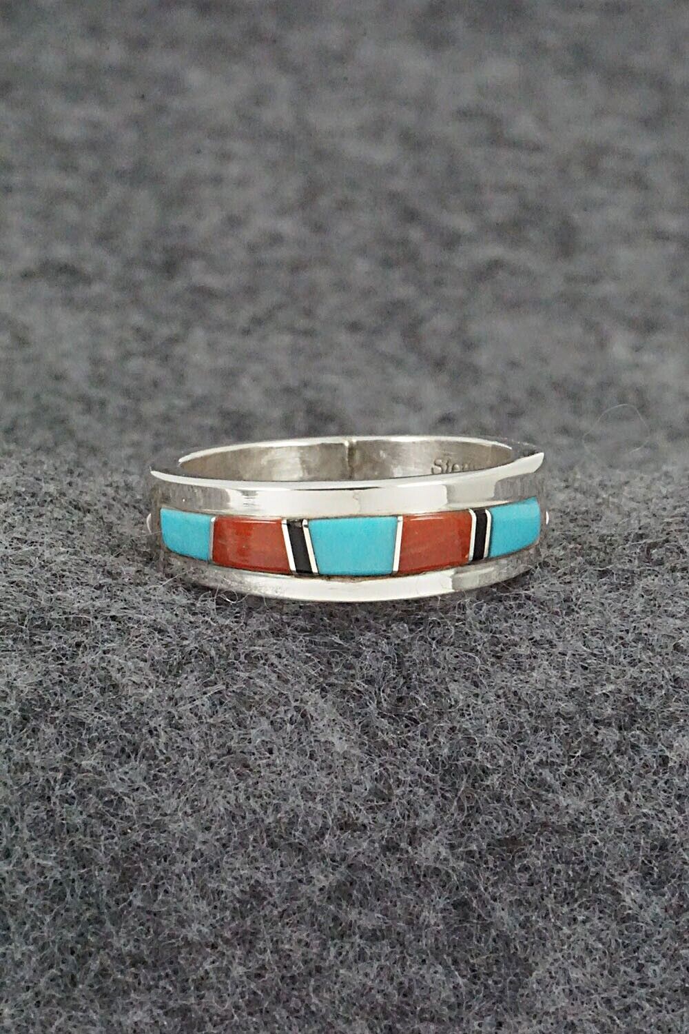 Turquoise, Coral, Onyx & Sterling Silver Ring - Wilbert Muskett Jr. - Size 9