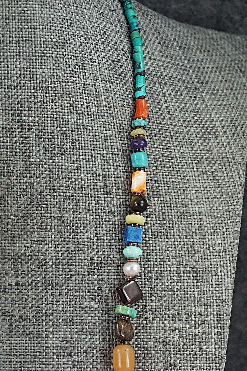Multi-Stone & Sterling Silver Necklace 18" - Helen Tsosie