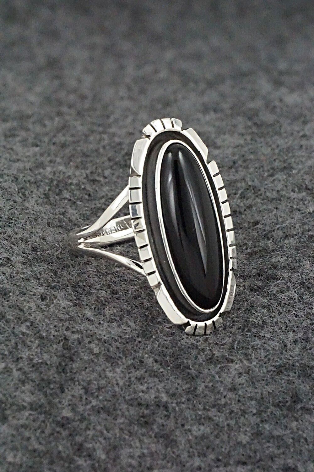Onyx & Sterling Silver Ring - Amos Begay - Size 7.5