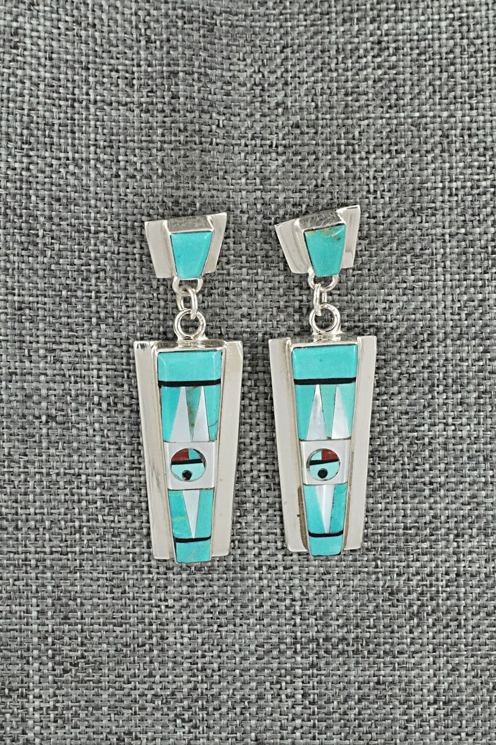 Multi Stone Inlay & Sterling Silver Earrings - Roland Edaakie