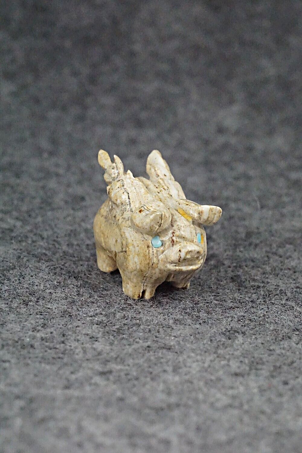 Pig With Wings Zuni Fetish Carving - Stanton Hanaweeka