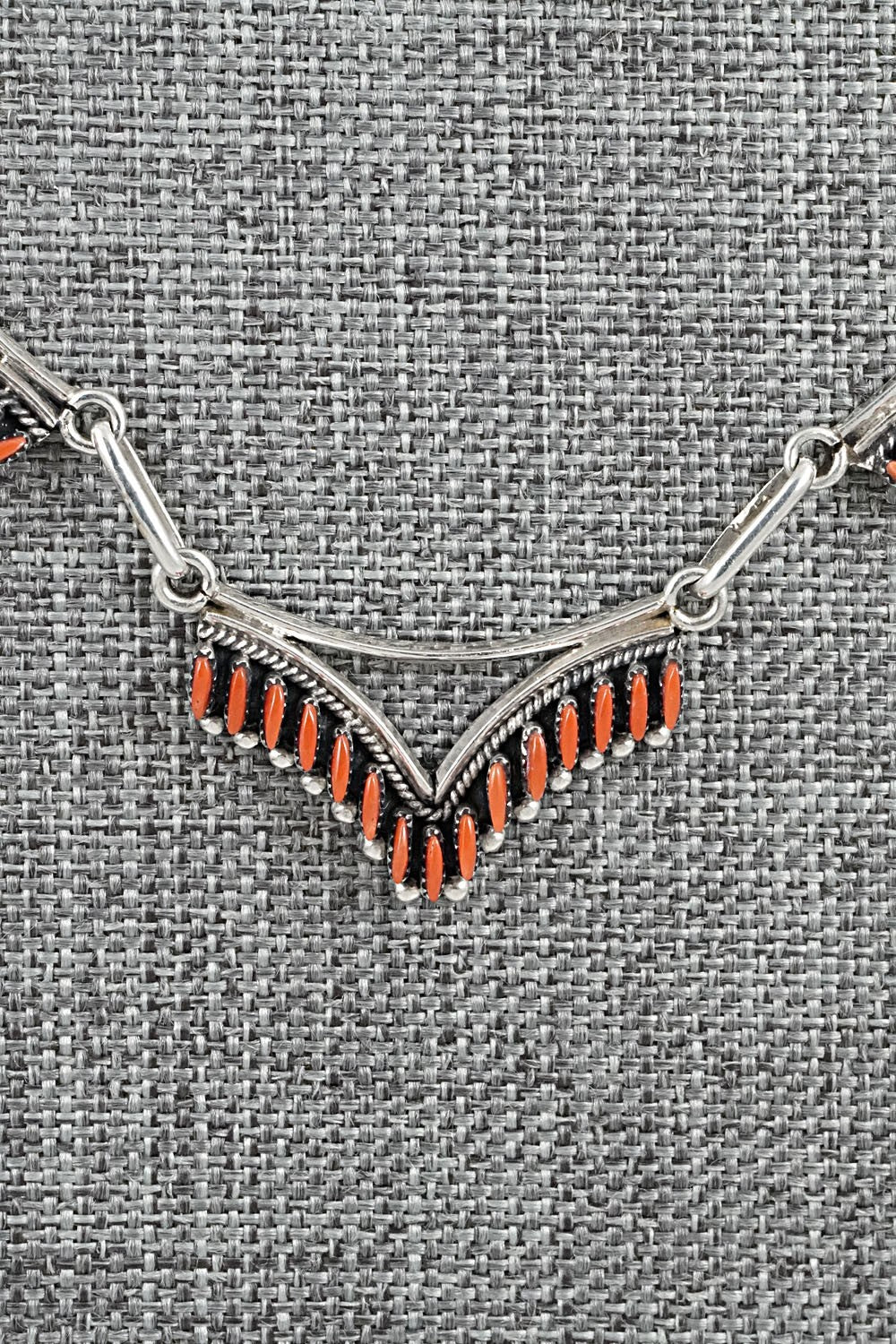 Coral & Sterling Silver Necklace and Earrings Set - Mildred Ukestine