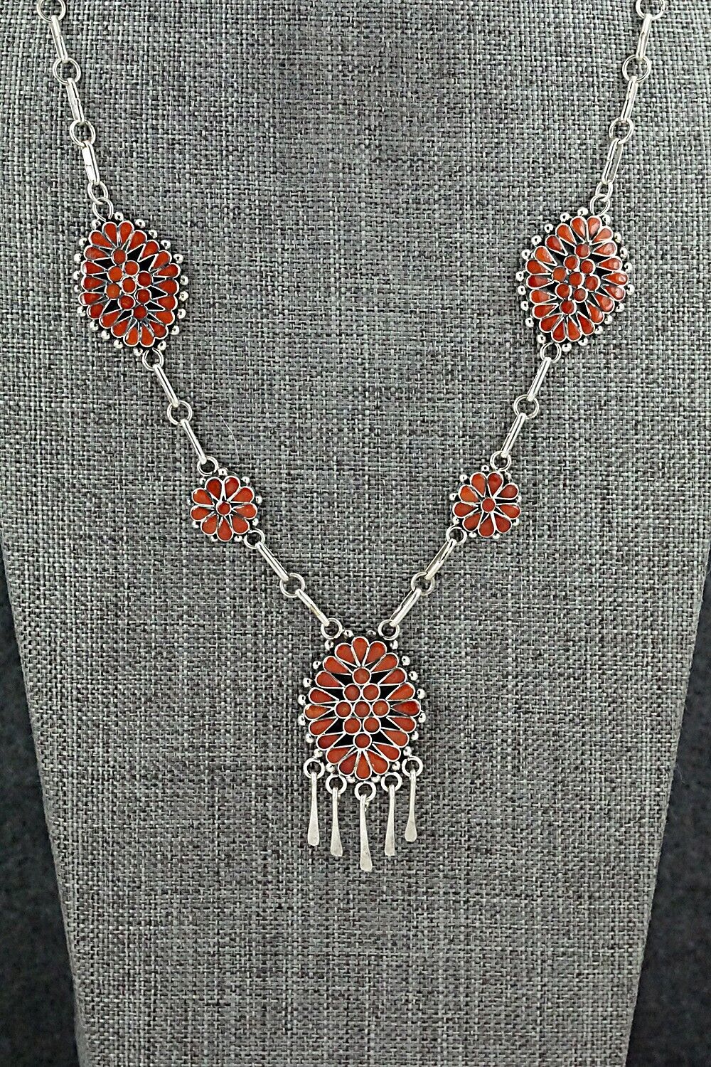 Coral & Sterling Silver Inlay Necklace - Michelle Peina