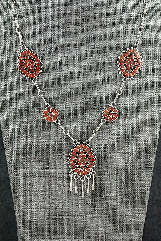 Coral & Sterling Silver Inlay Necklace - Michelle Peina
