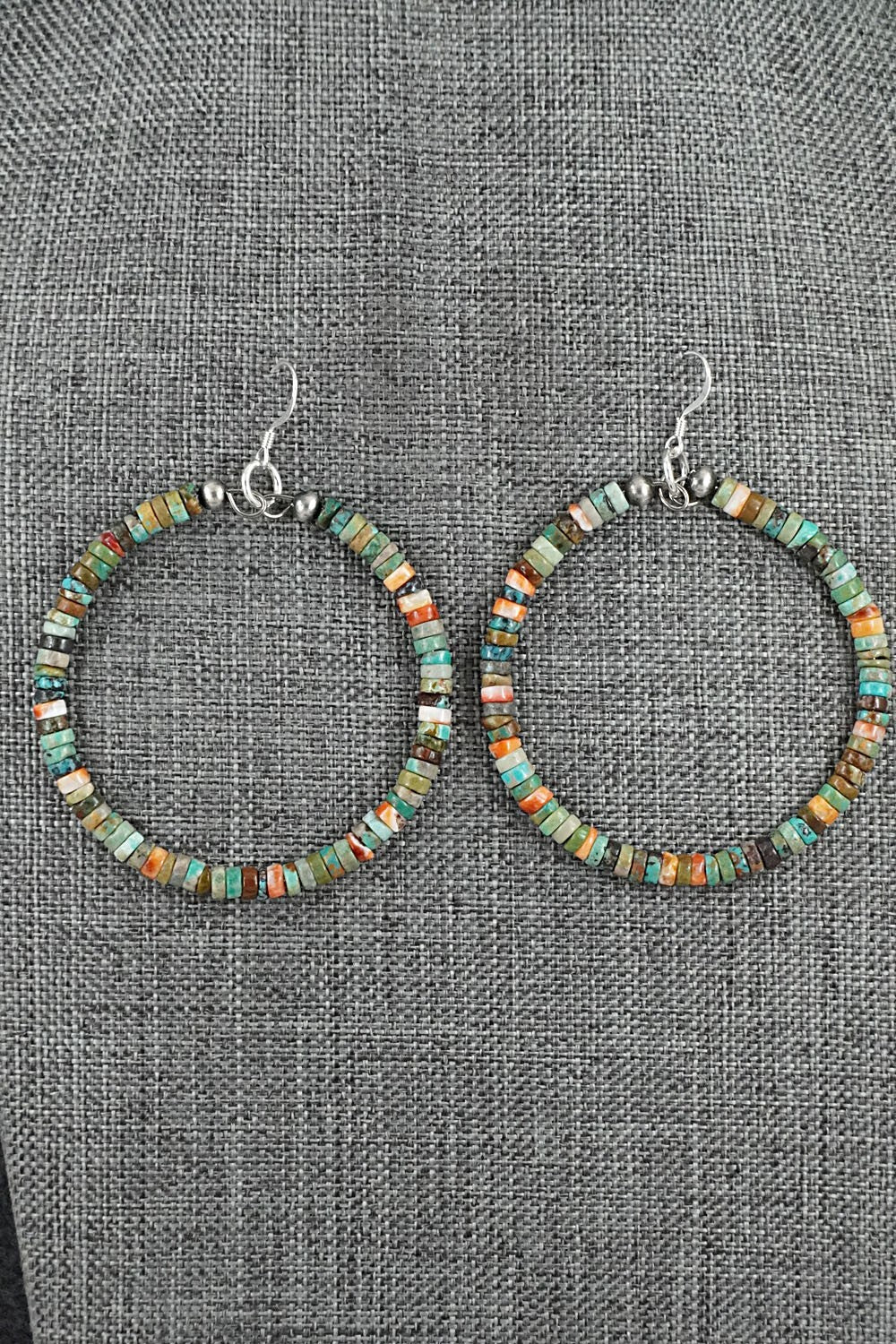 Turquoise, Spiny Oyster & Sterling Silver Earrings - Doreen Jake