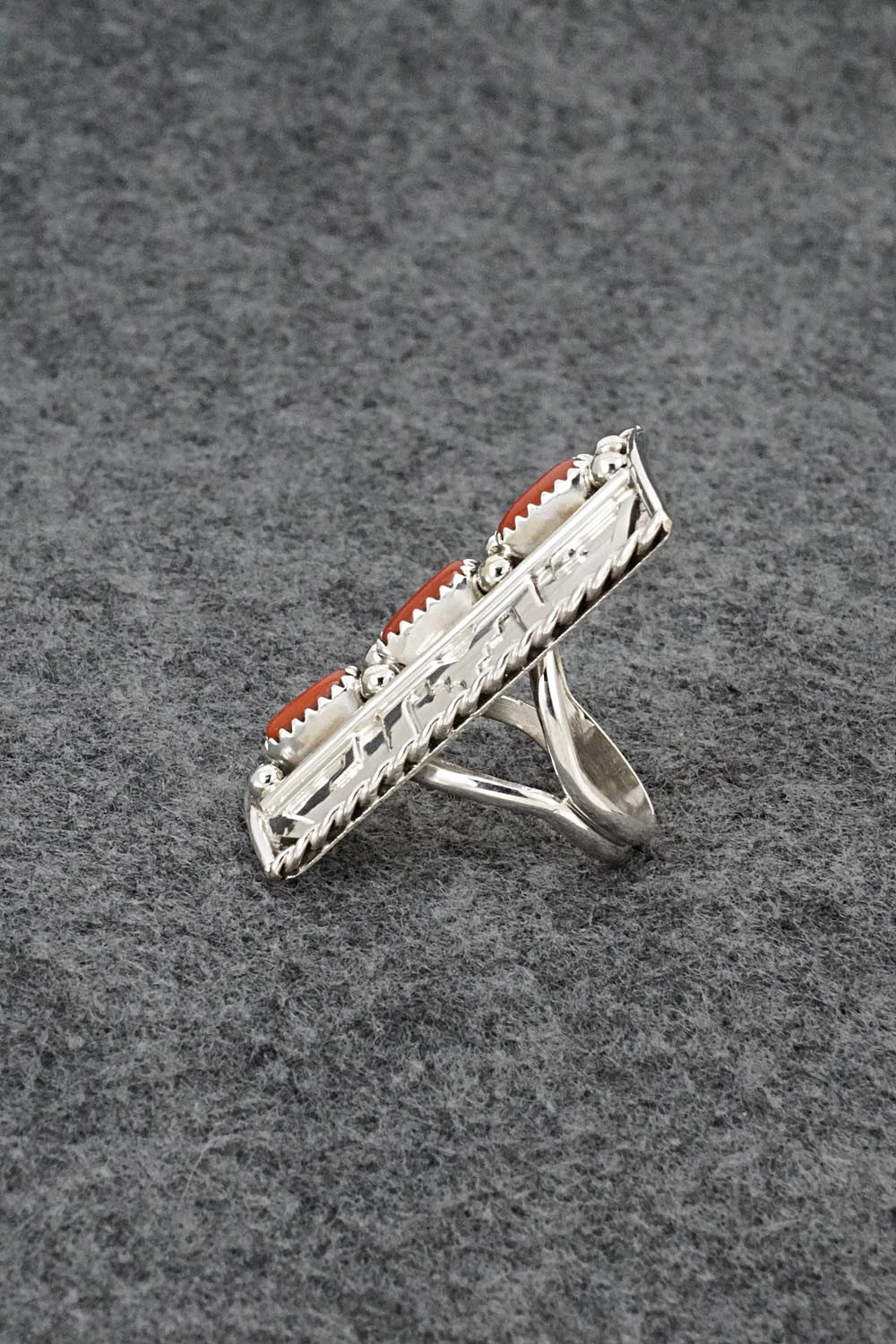Coral & Sterling Silver Ring - Ronnie Spencer - Size 7