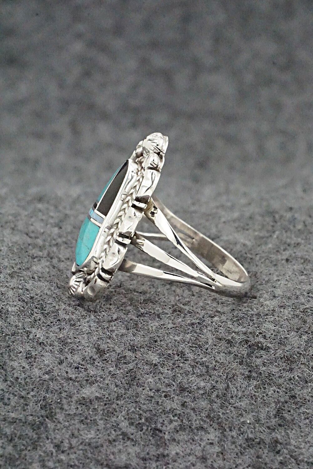 Turquoise, Opalite, Onyx & Sterling Silver Ring - James Manygoats - Size 9