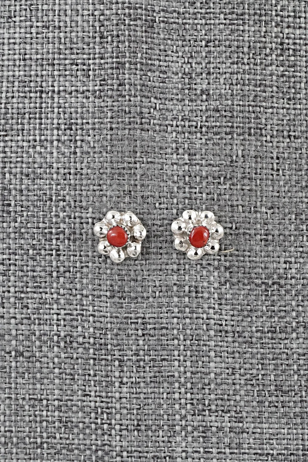 Coral and Sterling Silver Earrings - Ronald Yatsattie