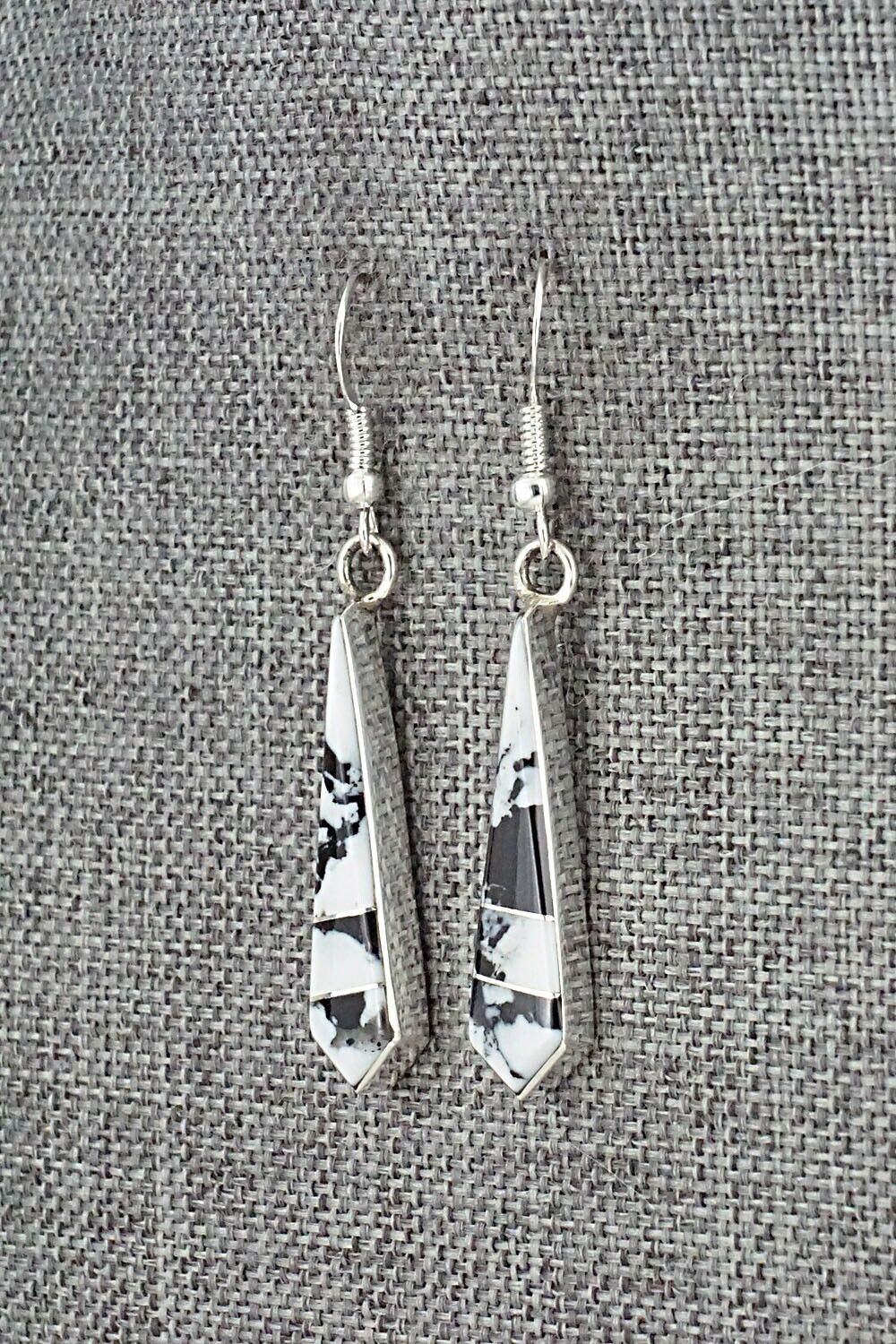 White Buffalo & Sterling Silver Inlay Earrings - Marilyn Yazzie