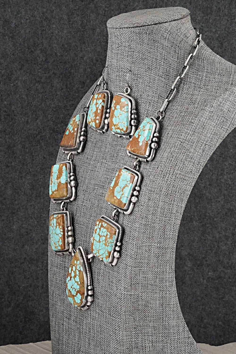 Turquoise & Sterling Silver Necklace and Earrings Set - Paul Livingston