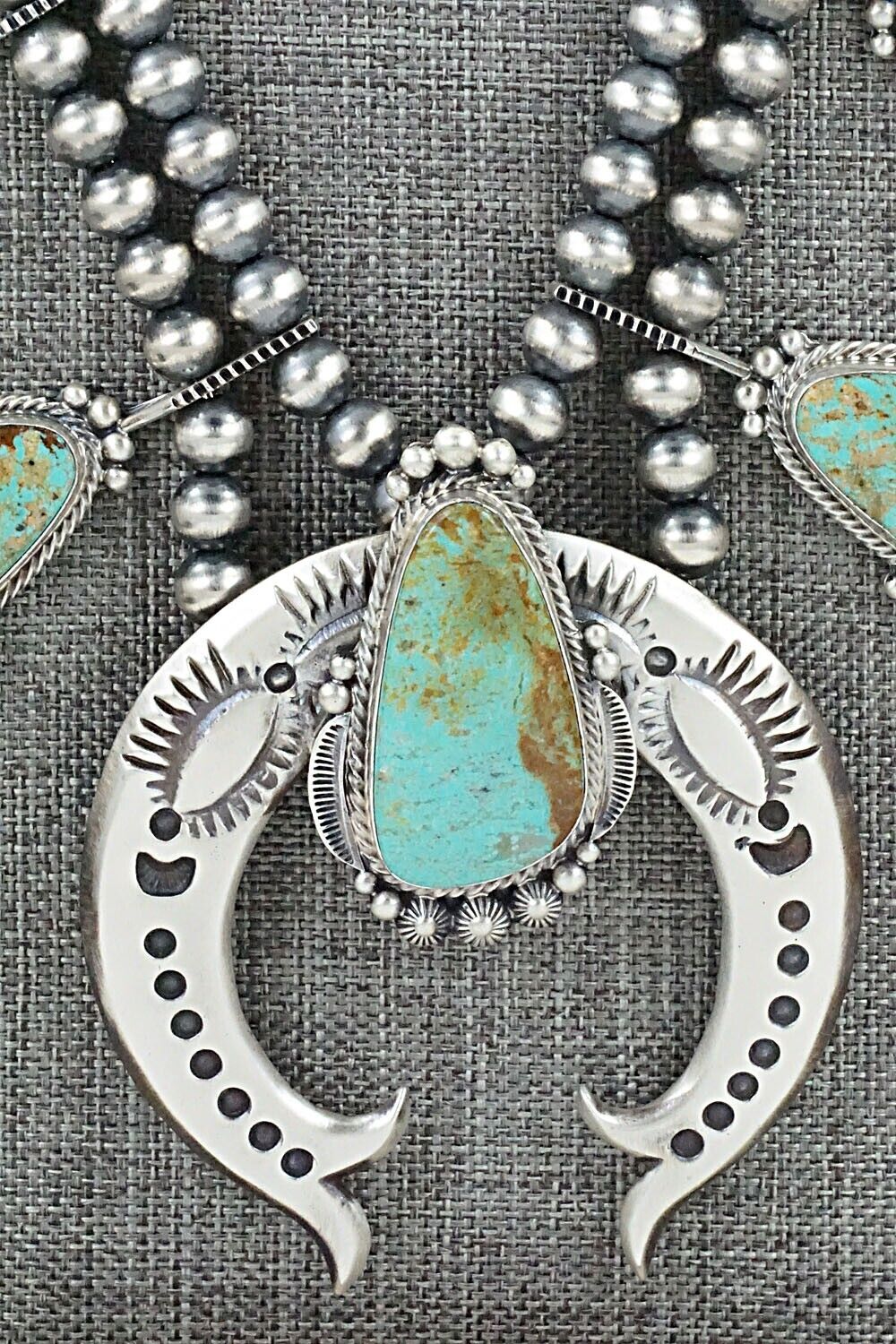 Turquoise & Sterling Silver Squash Blossom Set - Tom Lewis