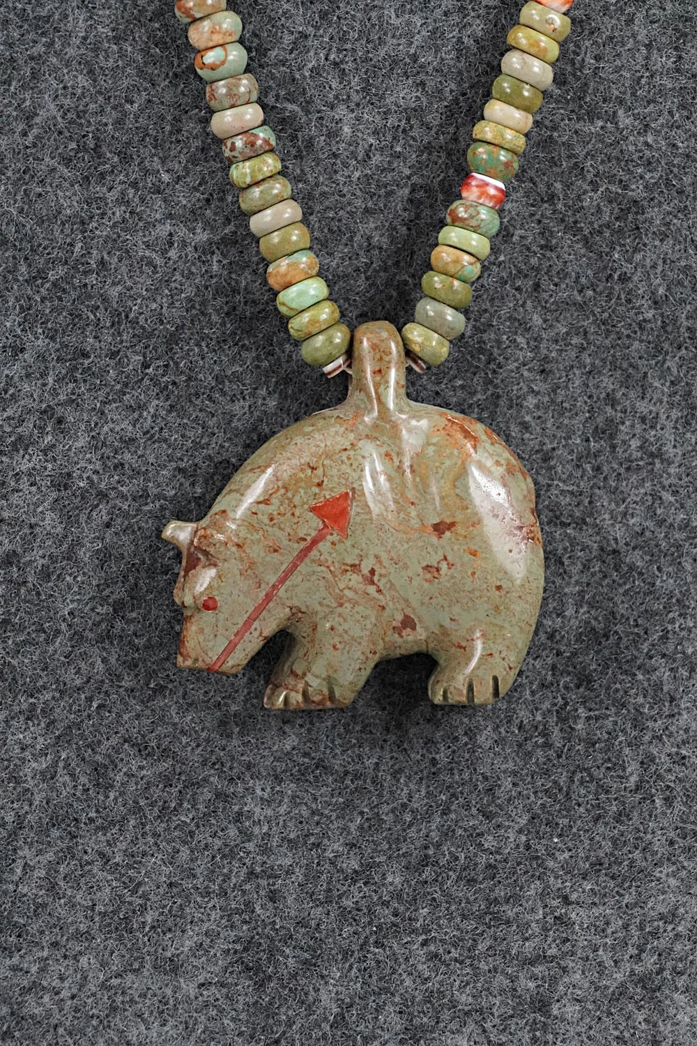 Turquoise & Sterling Silver Bear Zuni Fetish Necklace - Andres Quandelacy