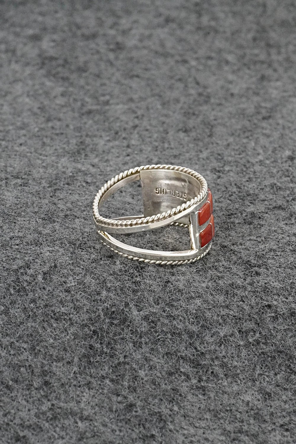 Coral and Sterling Silver Ring - Bruce Johnson - Size 9.5