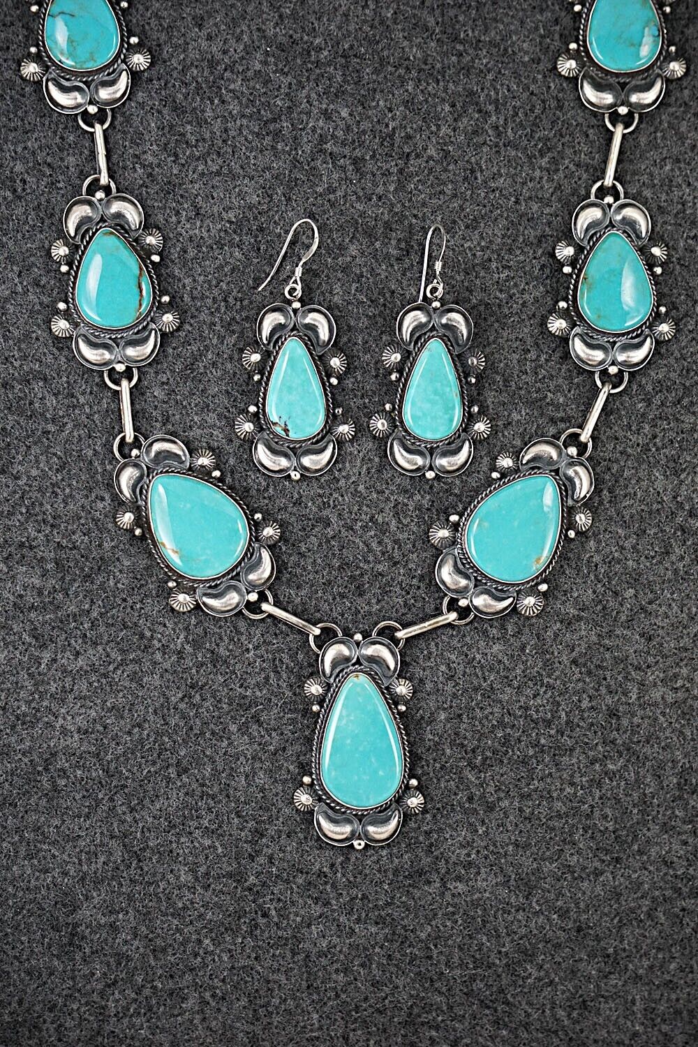 Turquoise & Sterling Silver Necklace and Earrings Set - Derrick Gordon