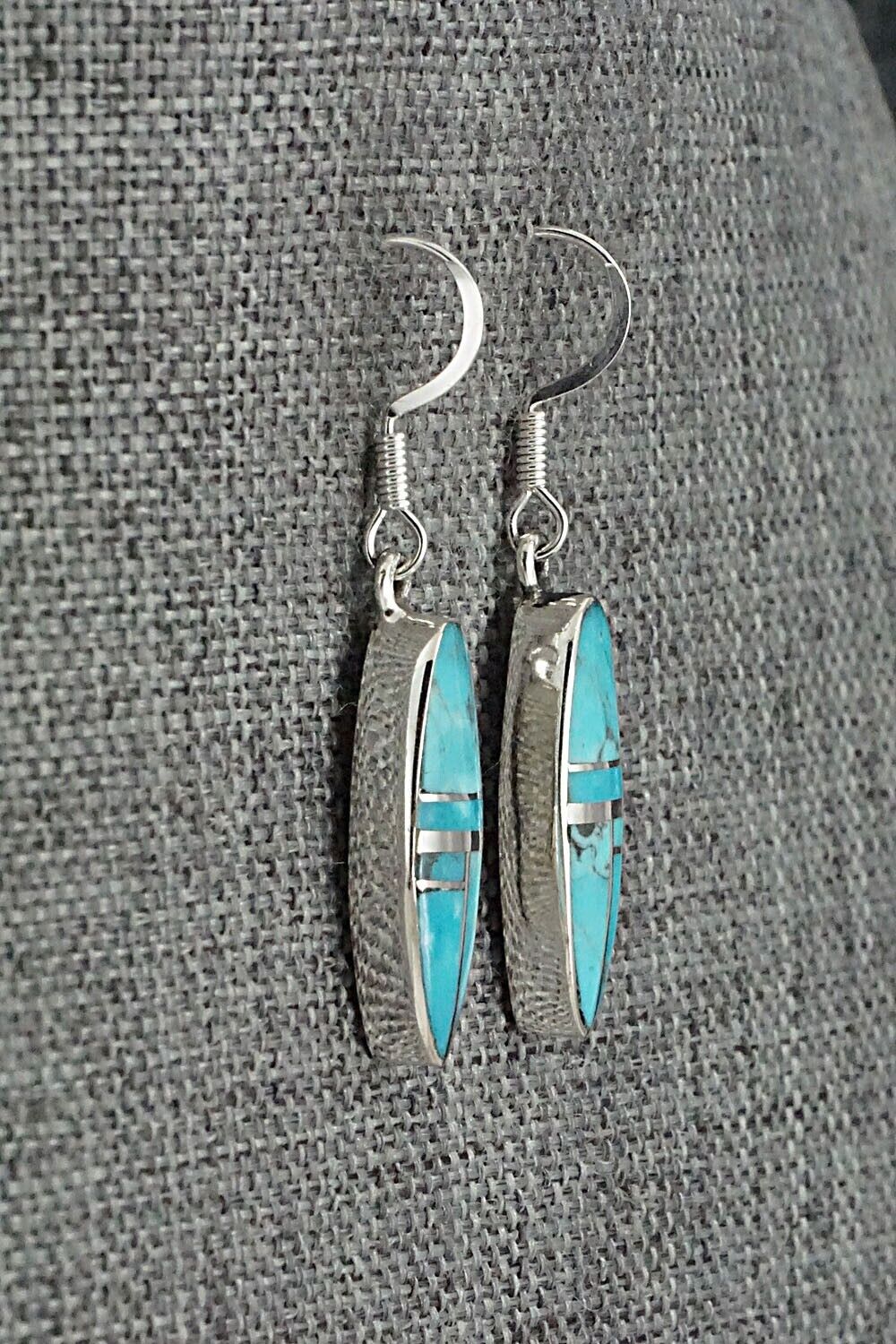 Turquoise & Sterling Silver Inlay Earrings - James Manygoats