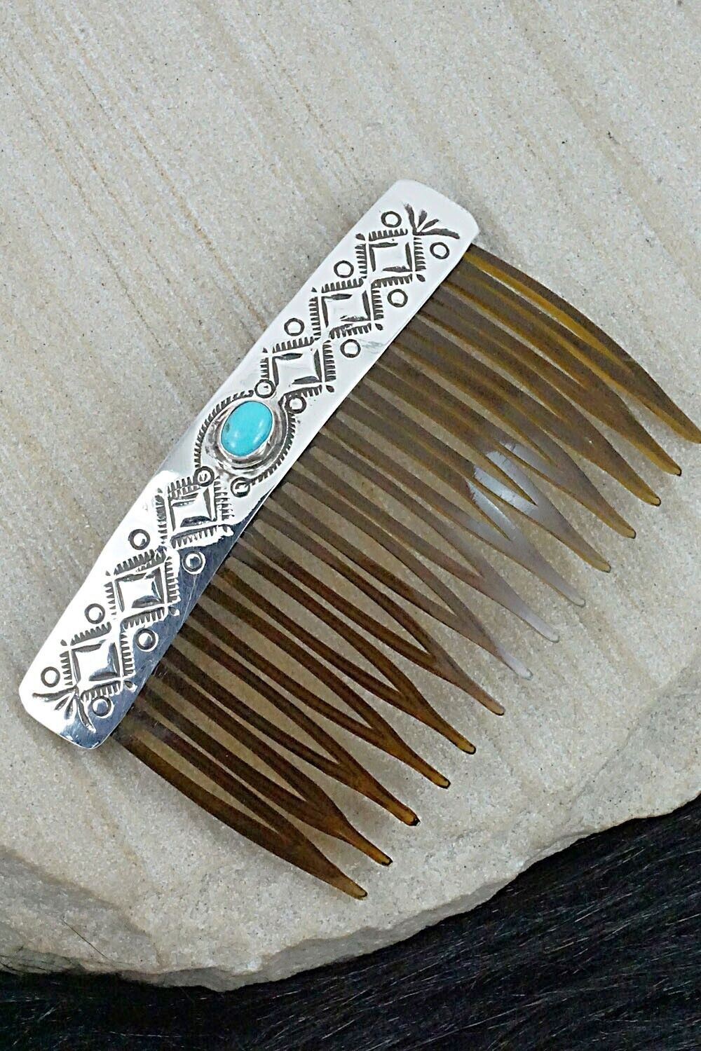 Turquoise & Sterling Silver Hair Combs - Jeannie Blackgoat