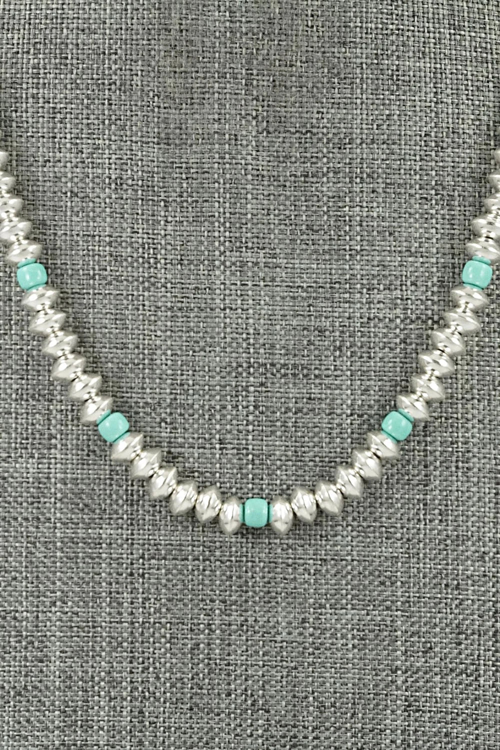 Turquoise & Sterling Silver Navajo Pearl Necklace 18" - Crystal Haley